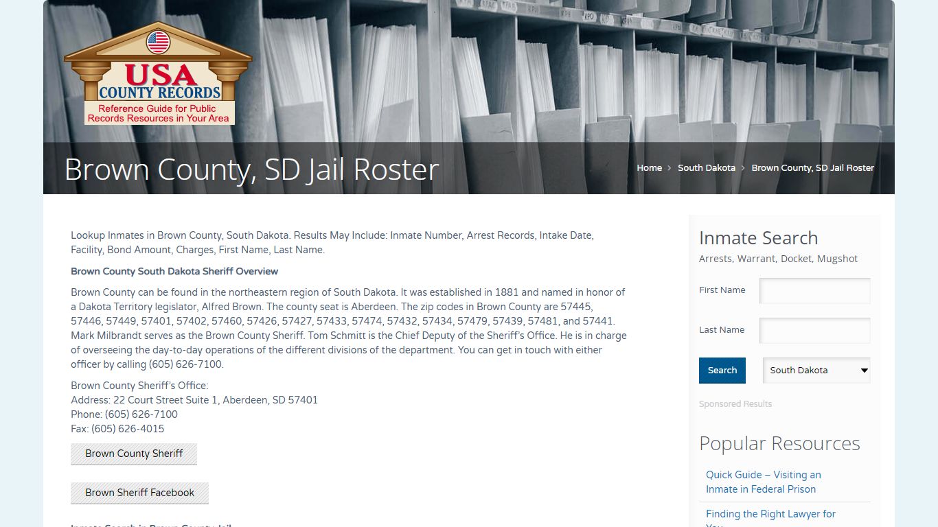 Brown County, SD Jail Roster | Name Search